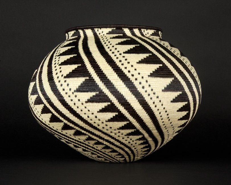 black and white geometric basket